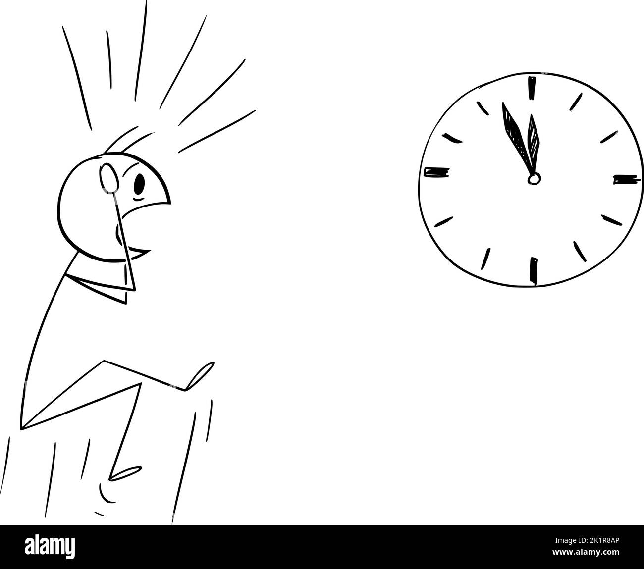 Person or Businessman Shocked Looking on Clock, Vector Cartoon Stick Figure Illustration Stock Vector