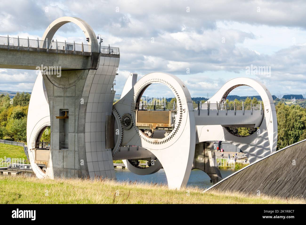 The Falkirk Wheel rotating boat lift connecting the Forth and Clyde Canal in Falkirk, Scotland, UK Stock Photo