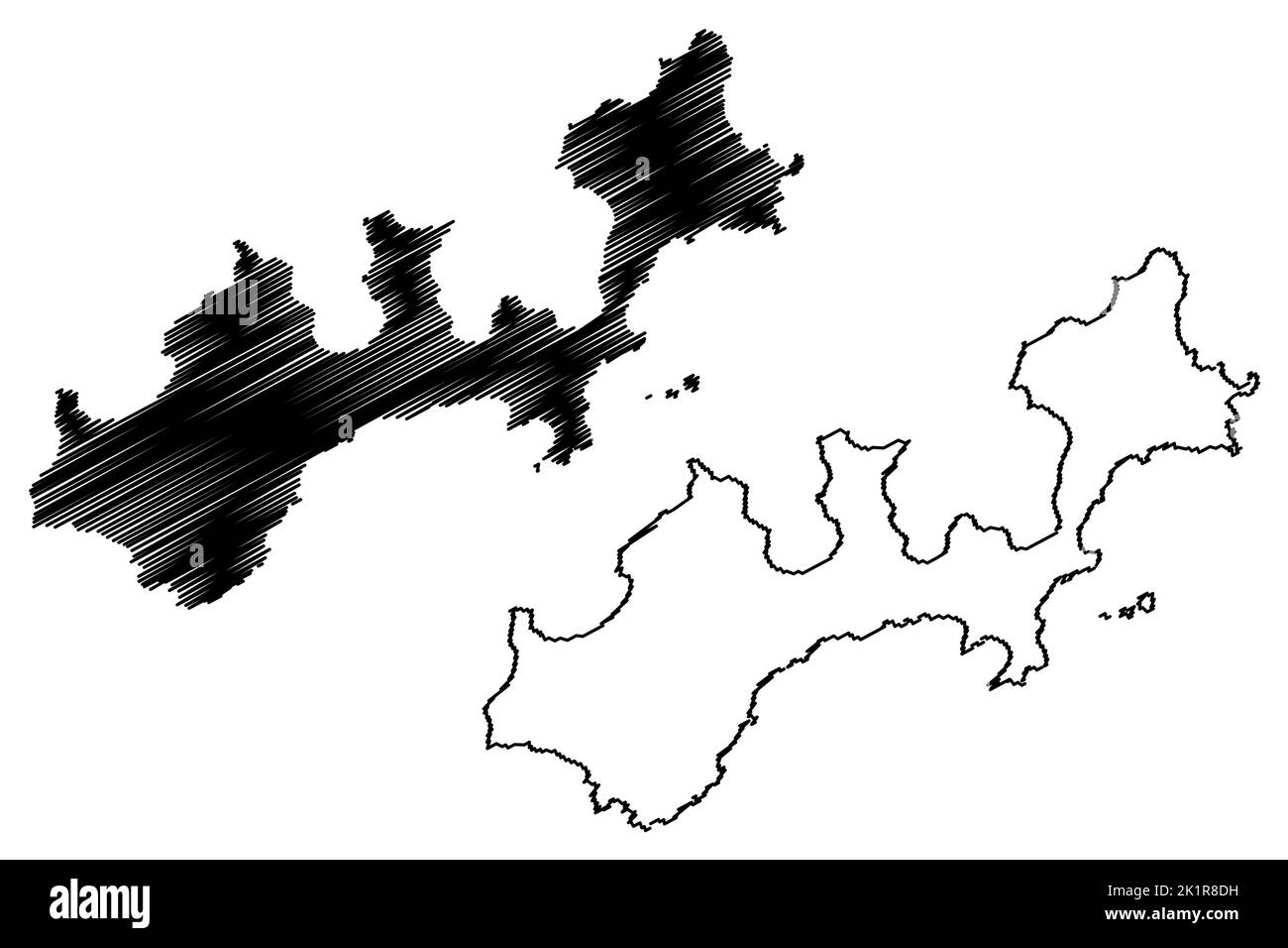 Yuri island (Japan, East Asia, Russian Federation, Russia, Kuril Islands) map vector illustration, scribble sketch Yuri map Stock Vector