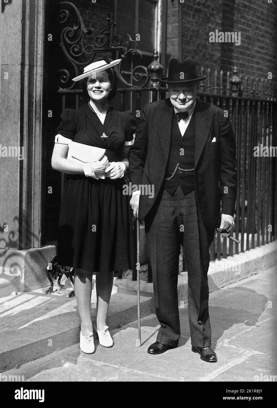 Winston Churchill with his daughter Mary outside 10 Downing Street.  July 1942 Stock Photo