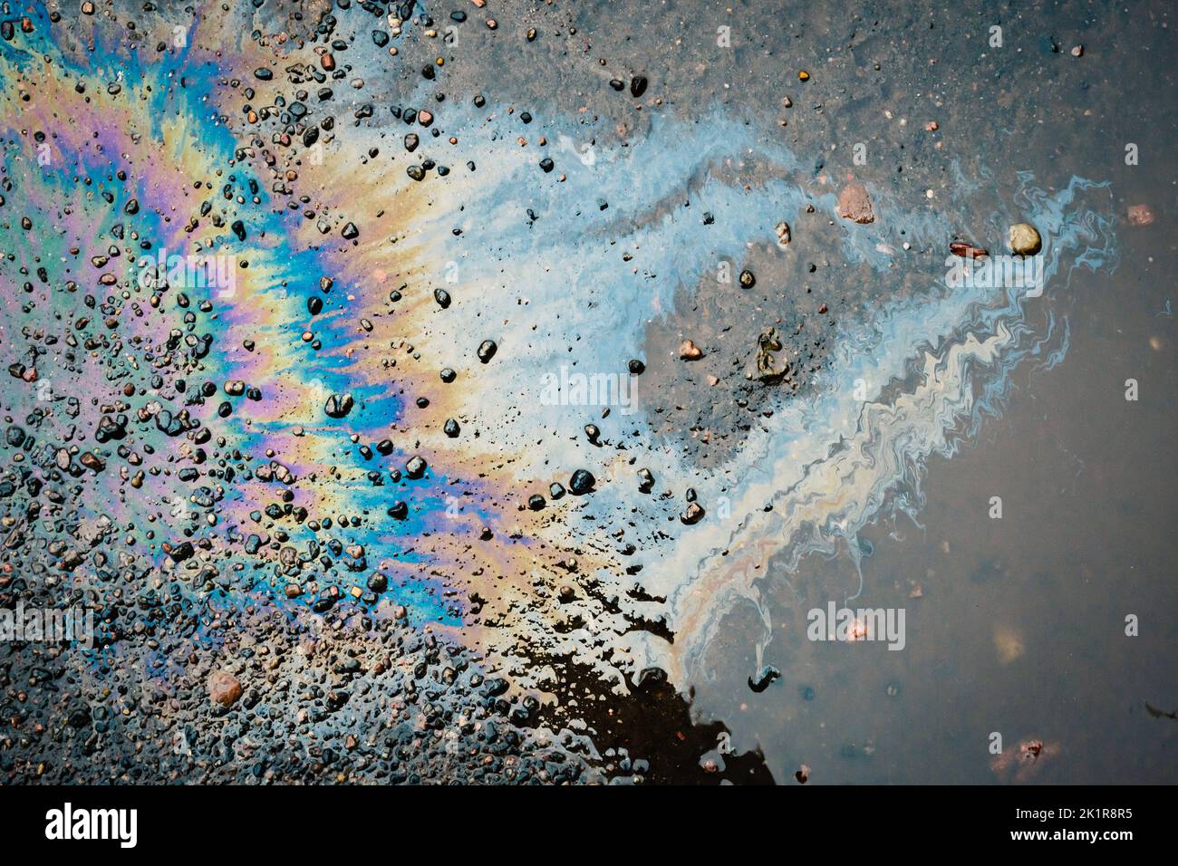 Dirty Multi Colored Stain From Engine Oil On Asphalt Stock Photo Alamy