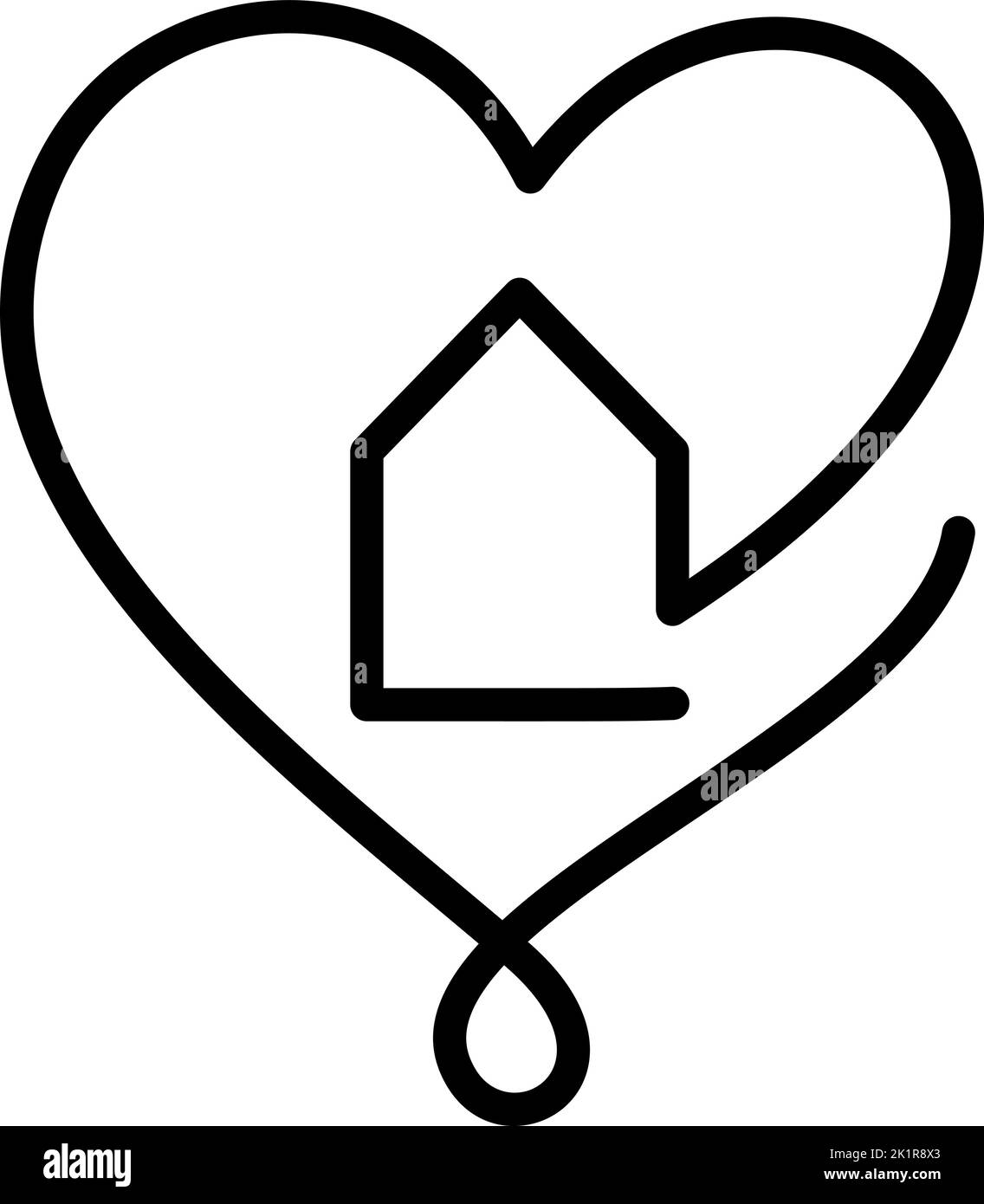 House with heart vector hand drawn monoline logo icon real estate one art line, shape within. love home symbol, illustration isolated on white Stock Vector