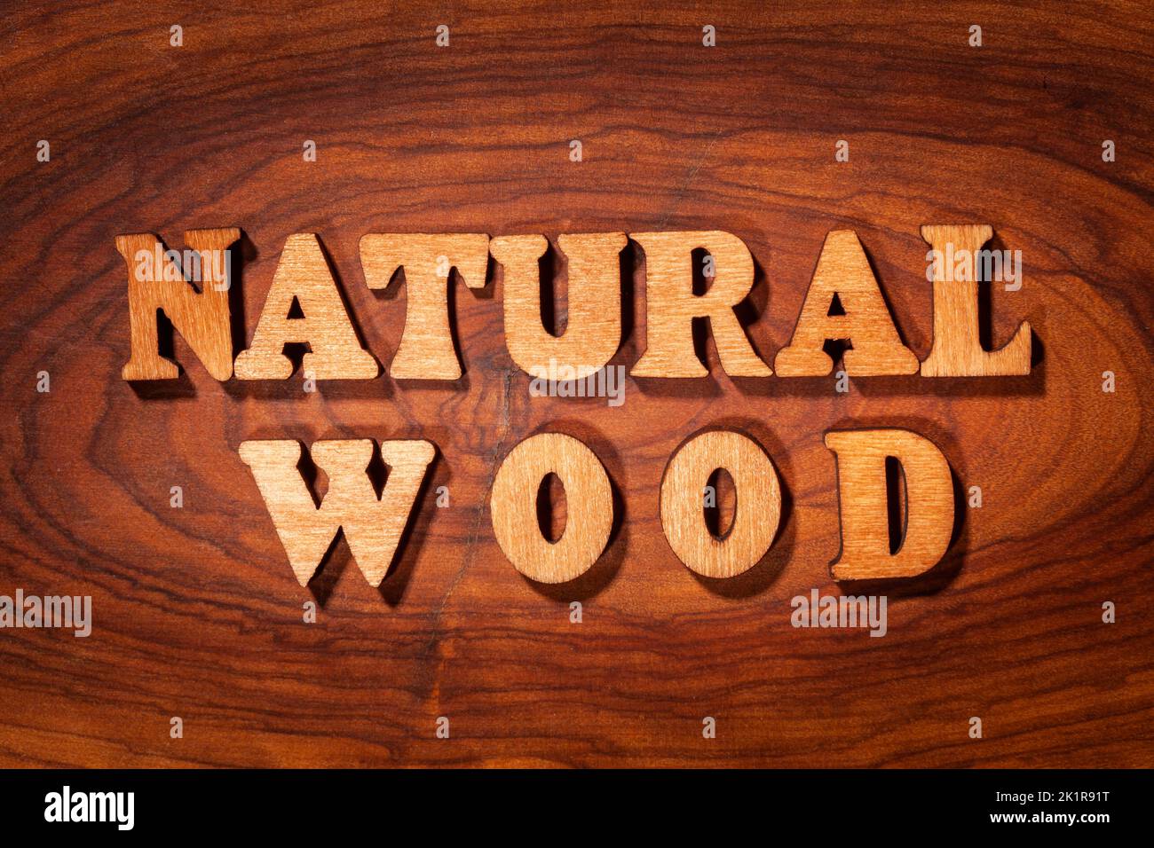 Natural wood - Inscription by wooden letters close up Stock Photo