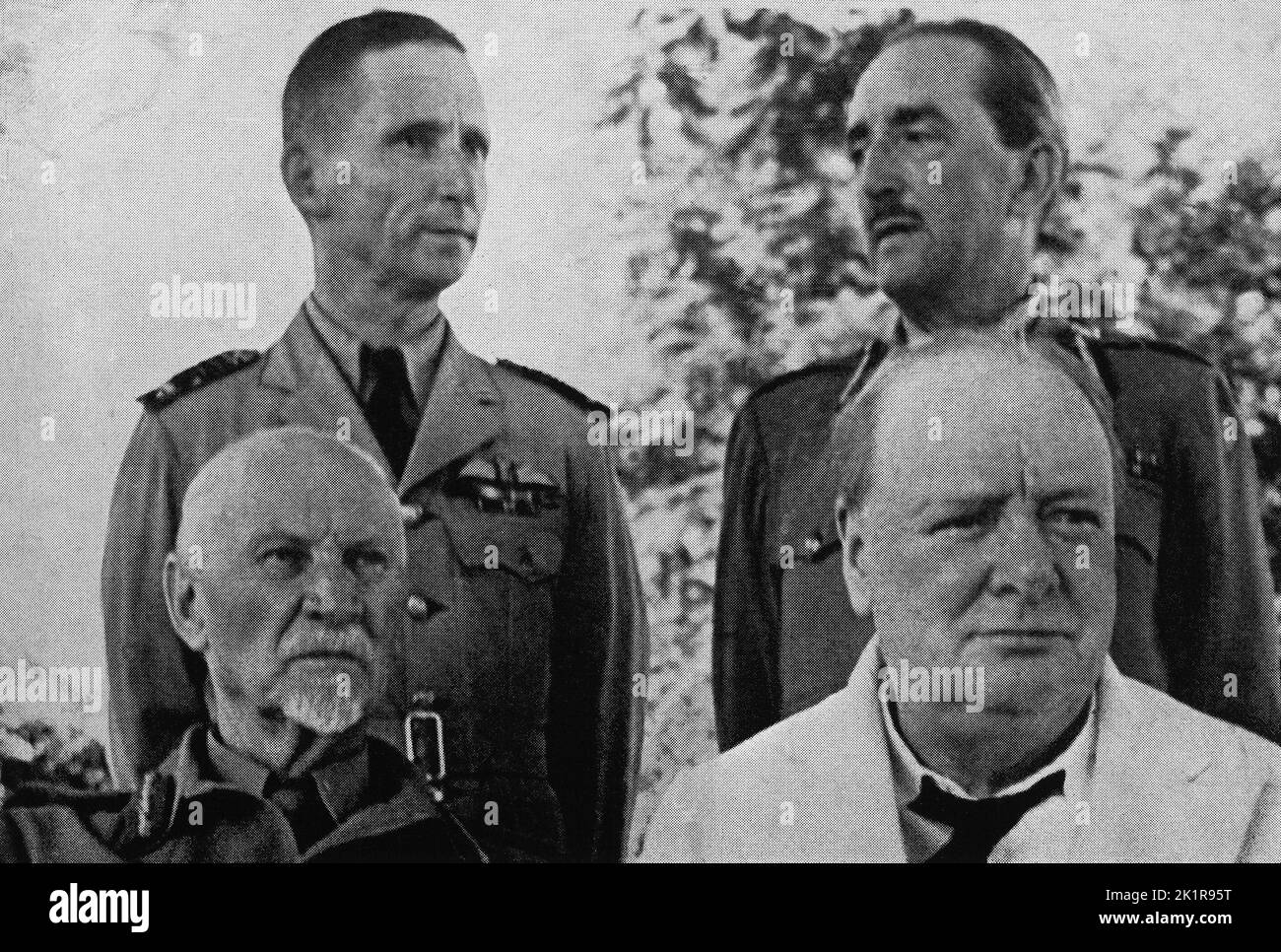 Winston Churchill with Jan Smuts. Behind them: Arthur Tedder and Alan Brooke.  Casablanca Conference.  January 1943 Stock Photo