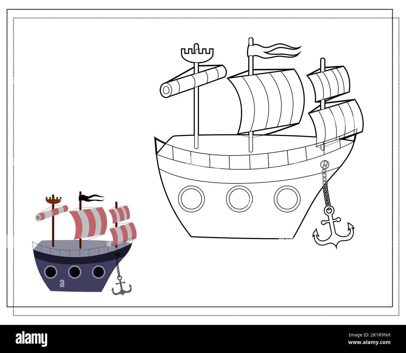 coloring-book-for-kids-pirate-ship-vector-isolated-on-a-white