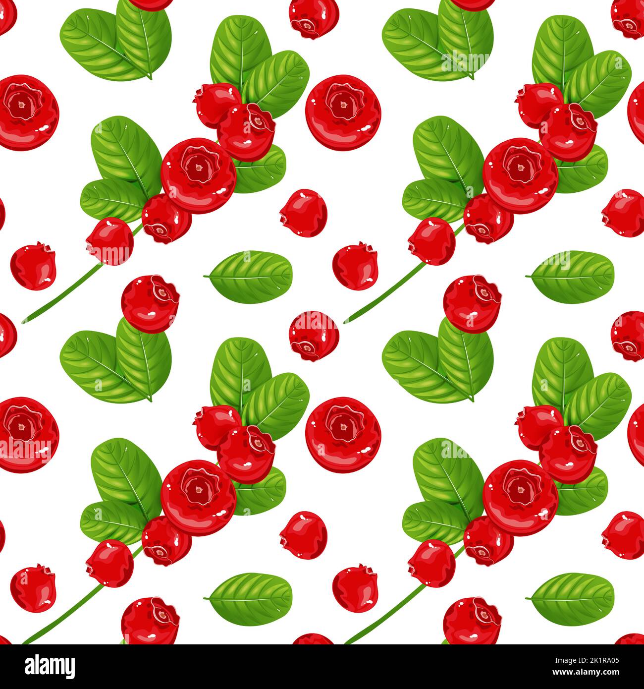 Seamless pattern with red berries and green leaves on a white ...