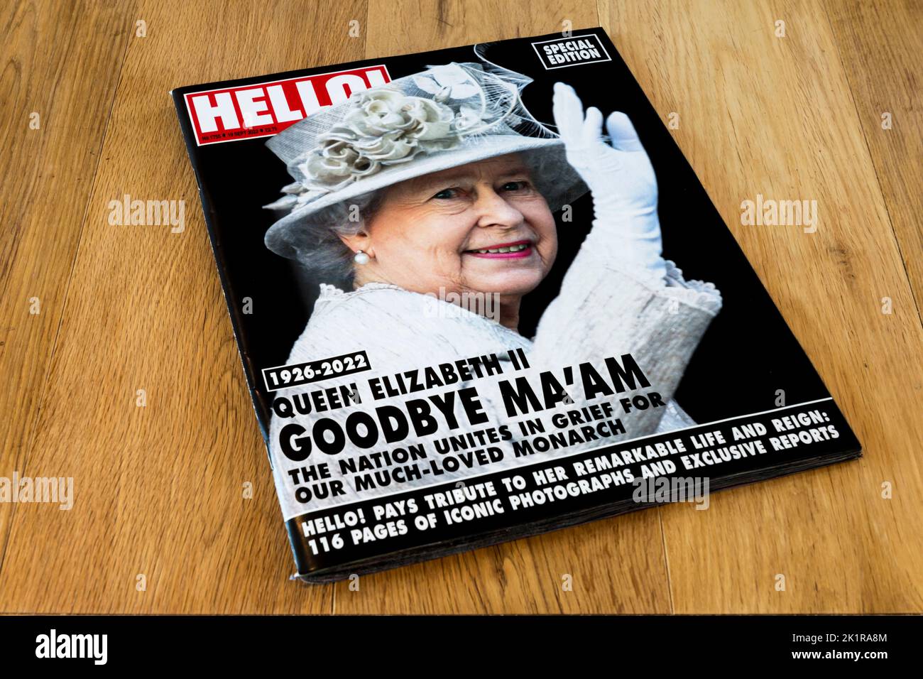 The front cover of Hello! magazine, following the death of Queen Elizabeth II. Stock Photo