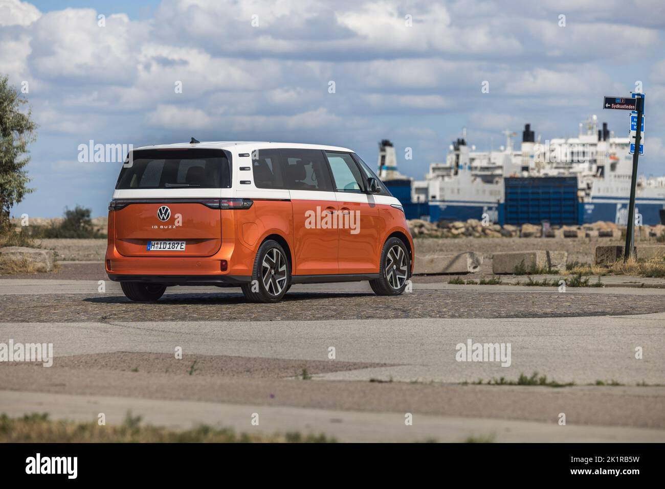 An orange Volkswagen VW ID Buzz Pro modern Electric car outdoors in Sweden Stock Photo