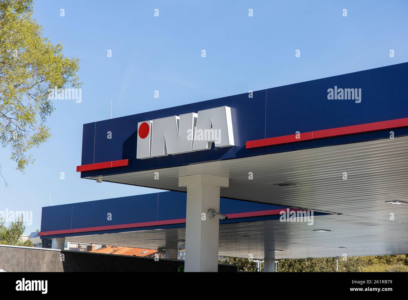 The Logo of INA gas station in Split, Croatia Stock Photo