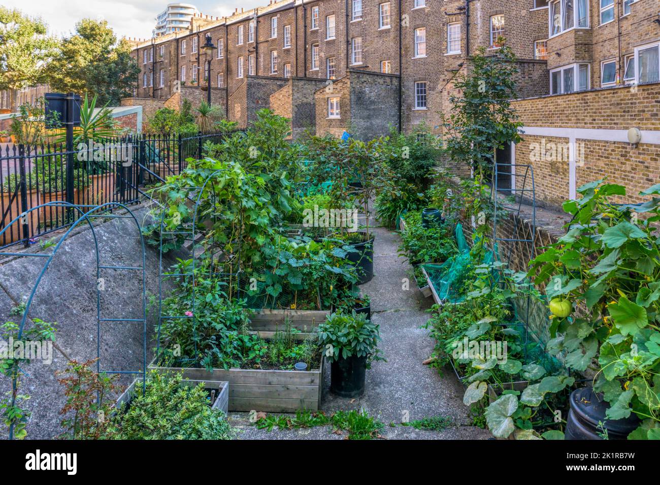 Originally part of the perimeter ditch of Millbank Prison, this area now serves as a garden for nearby flats. One of the few remains of the prison. Stock Photo