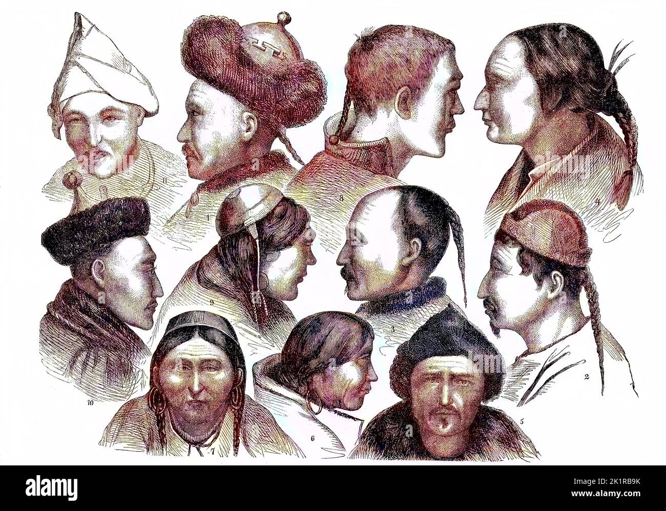 Verschiedene Typen der Menschen aus dem östlichen Sibirien, 1869, Russland  /  Various types of people from eastern Siberia, 1869, Russia, Historisch, digital restaurierte Reproduktion einer Originalvorlage aus dem 19. Jahrhundert, genaues Originaldatum nicht bekannt  /  historical, digital improved reproduction of an original from the 19th century Stock Photo