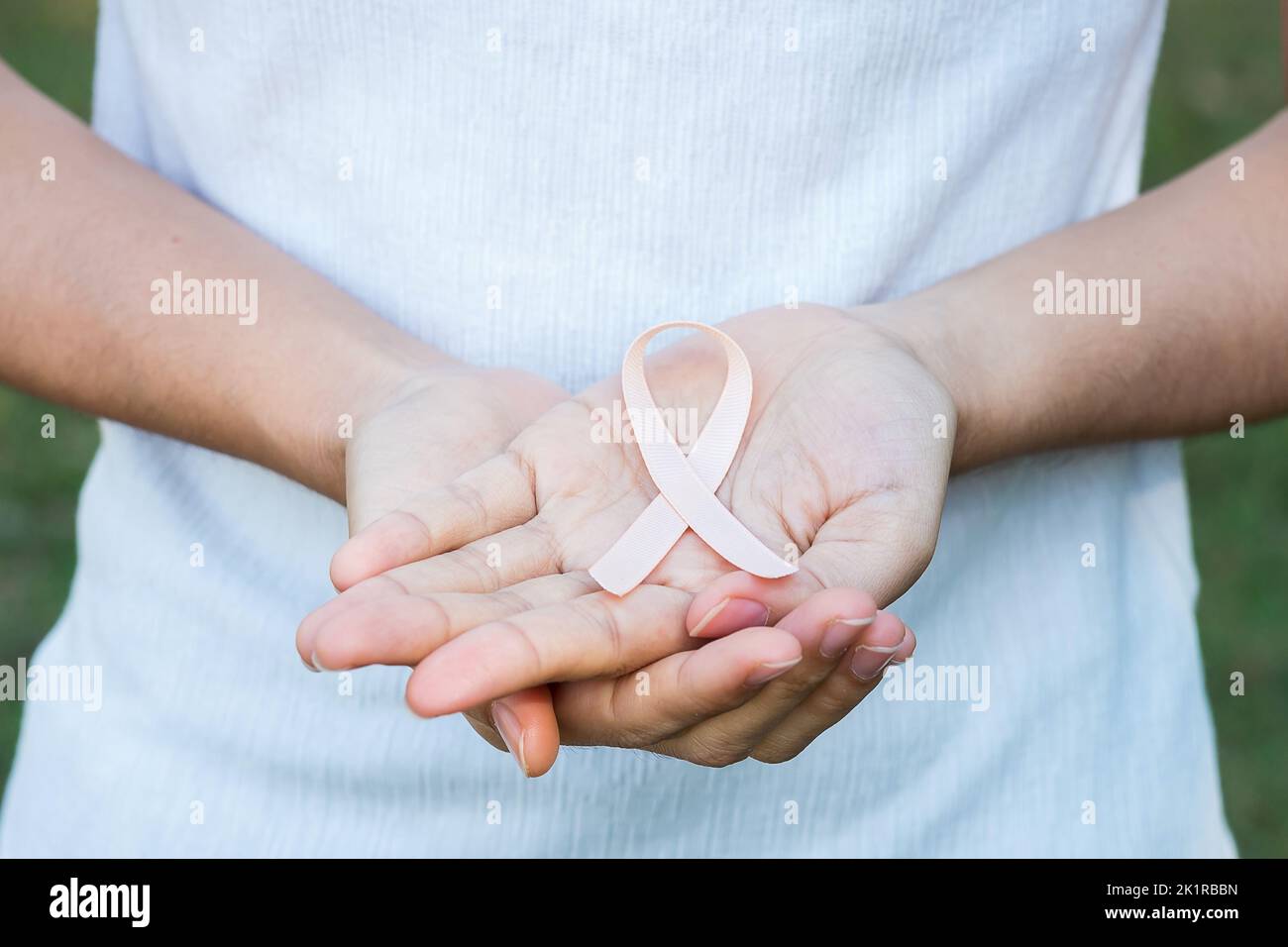Peach Cancer Ribbons September Uterine Cancer Awareness month, woman hand holding Peach ...