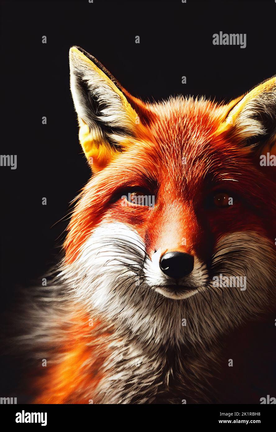 Realistic fox portrait. AI generated computer graphics. 3D rendering. Stock Photo