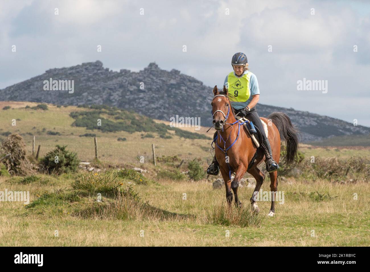 horse back rider on Dartmoor Stock Photo