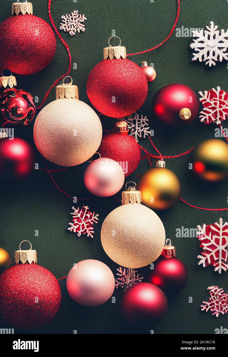 Beautiful shiny Christmas balls. AI generated computer graphics. 3D rendering. Stock Photo