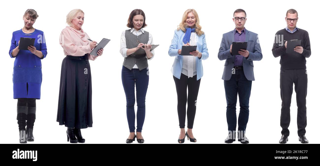 group of successful people with notepad in hands isolated Stock Photo ...
