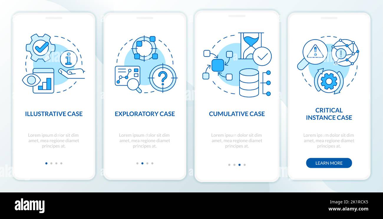 Types of case study blue onboarding mobile app screen Stock Vector ...