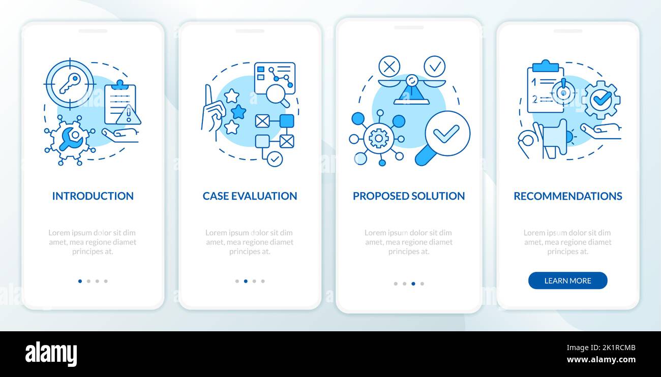 Case drafting blue onboarding mobile app screen Stock Vector