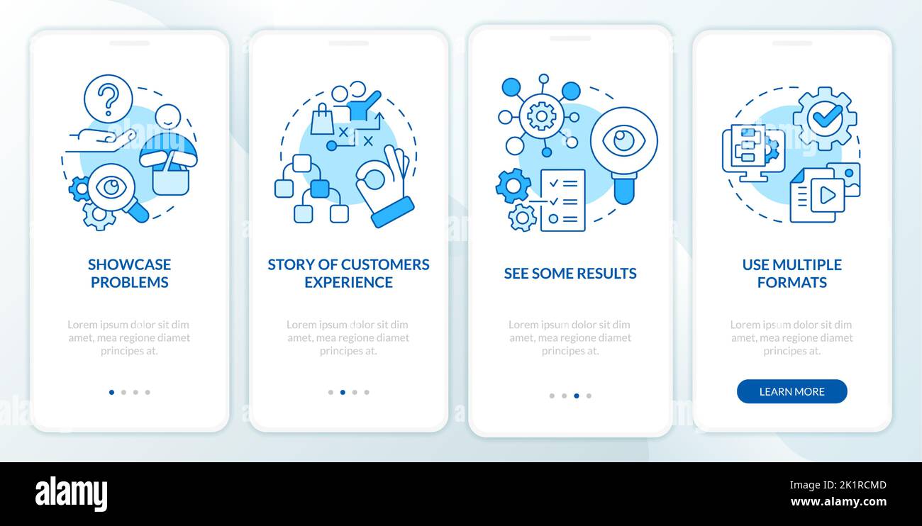 Elements of case study blue onboarding mobile app screen Stock Vector