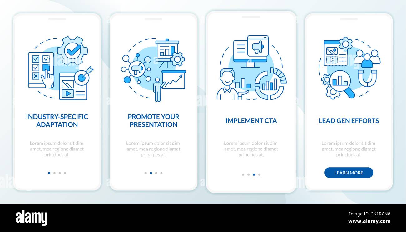Marketing case study blue onboarding mobile app screen Stock Vector