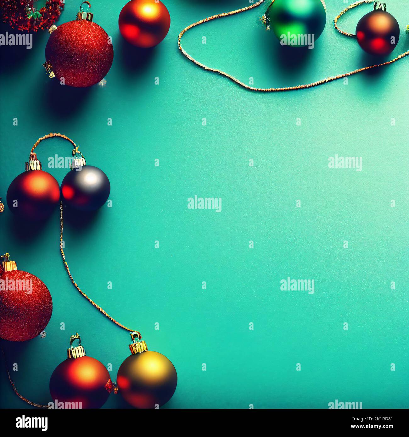 Christmas baubles on blue background. AI generated computer graphics. 3D rendering. Stock Photo