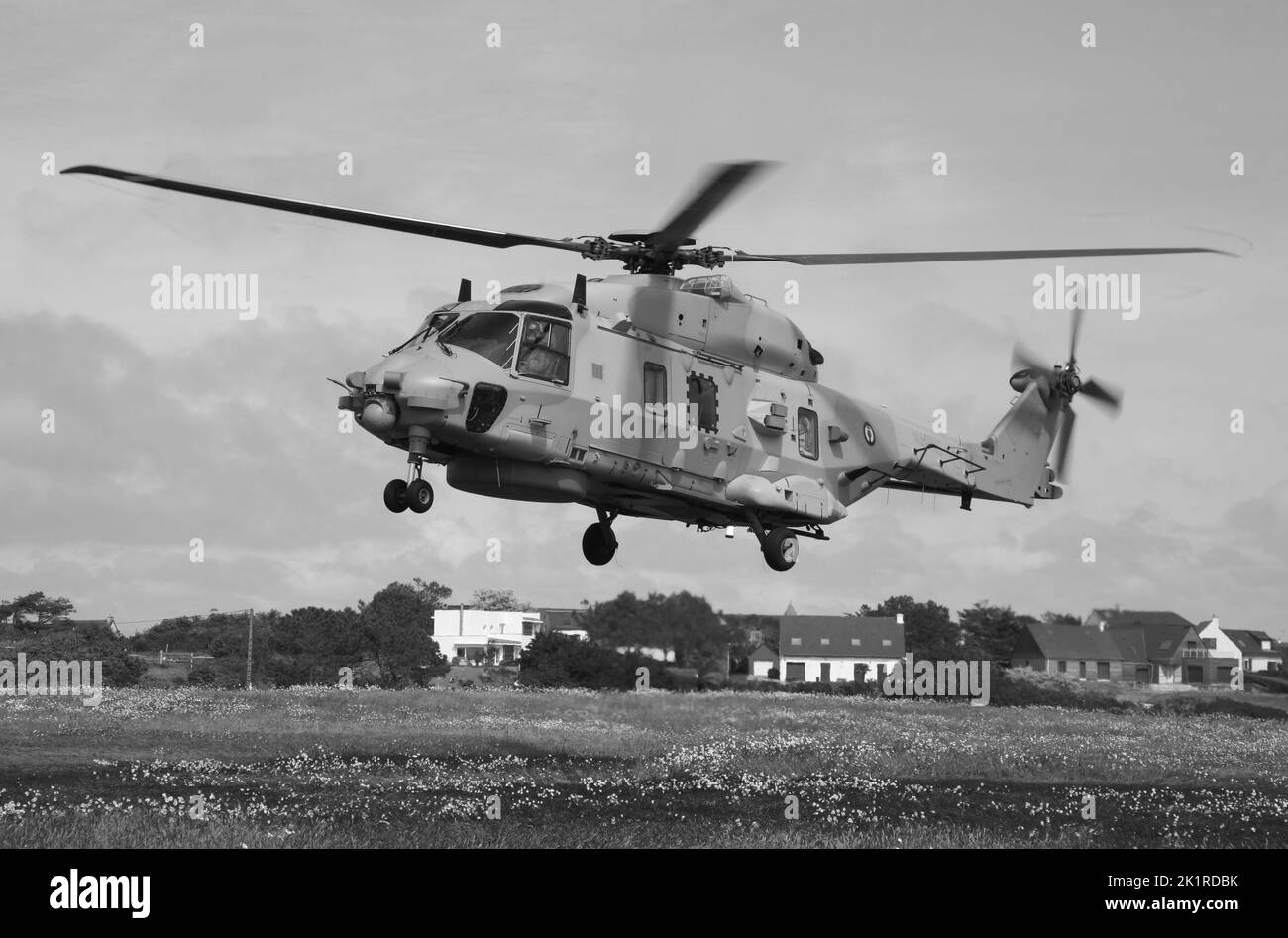 A military helicopter on the clifftops, Barneville-Carteret, Cotentin Peninsula, Normandy, France, Europe Stock Photo