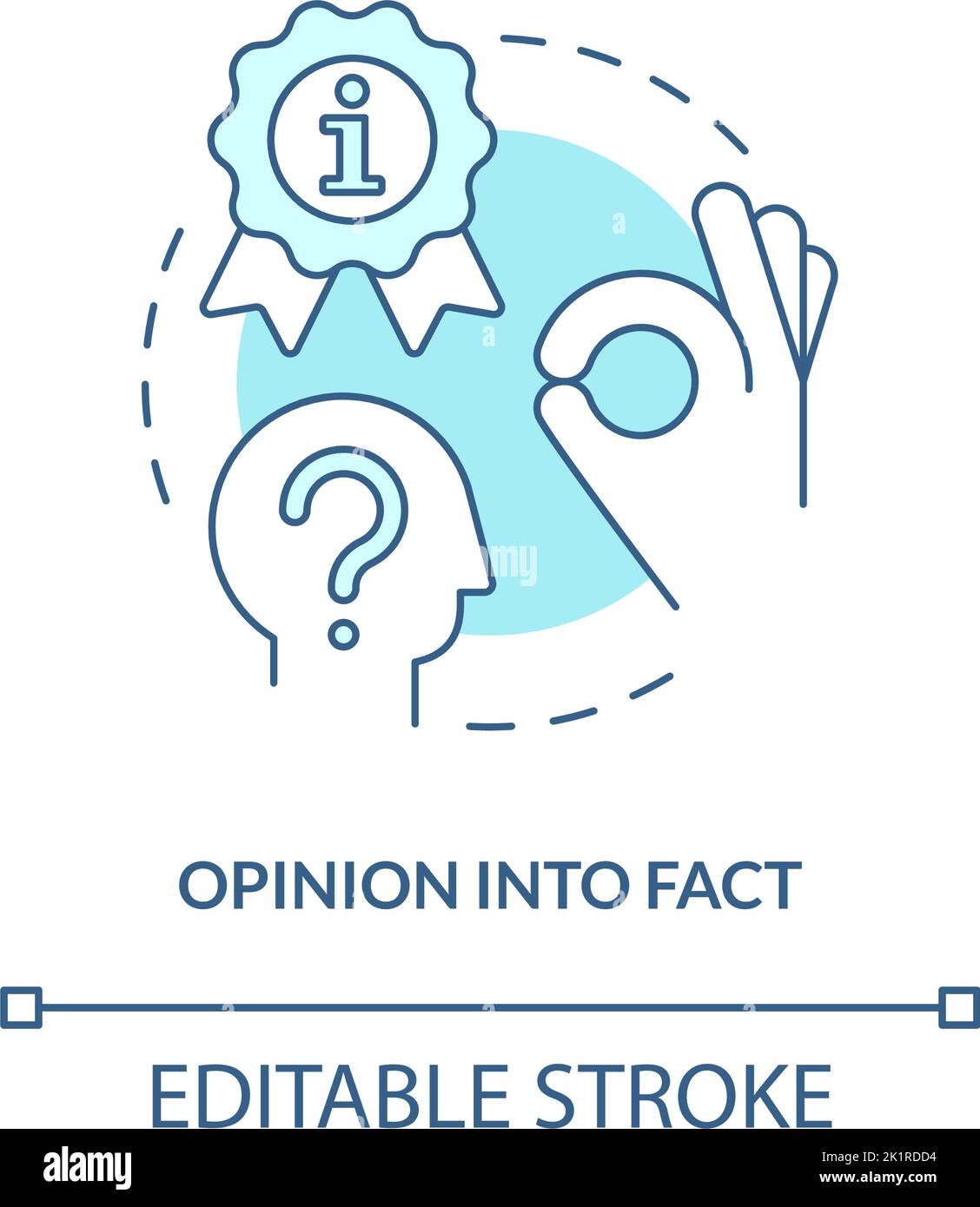 Opinion into fact turquoise concept icon Stock Vector