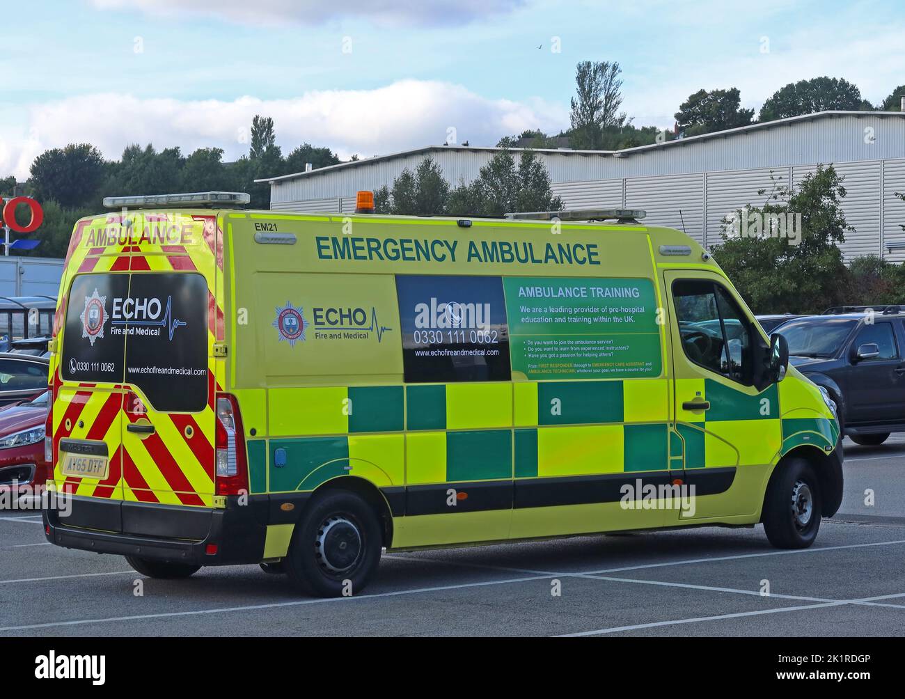 Echo, Fire and Medical, Emergency ambulance, parked in Glossop, High Peak, Derbyshire, England, UK, SK13 Stock Photo