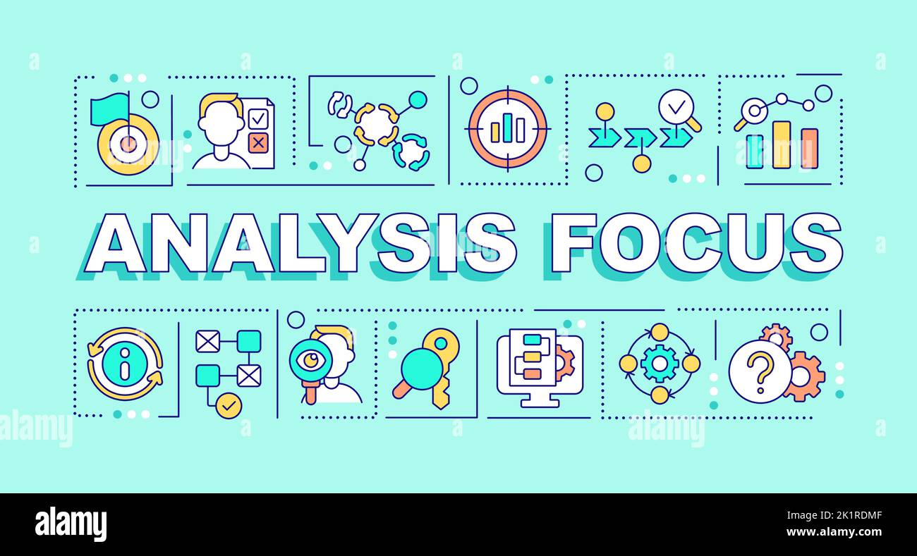 Analysis focus word concepts turquoise banner Stock Vector