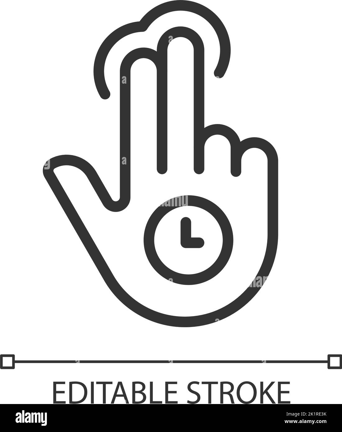 Double finger holding pixel perfect linear icon Stock Vector