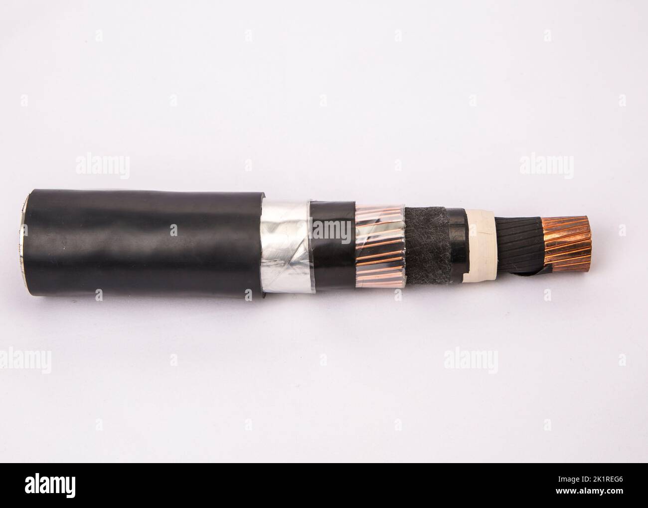 Cross section of high-voltage cable, polymer insulation  Stock Photo