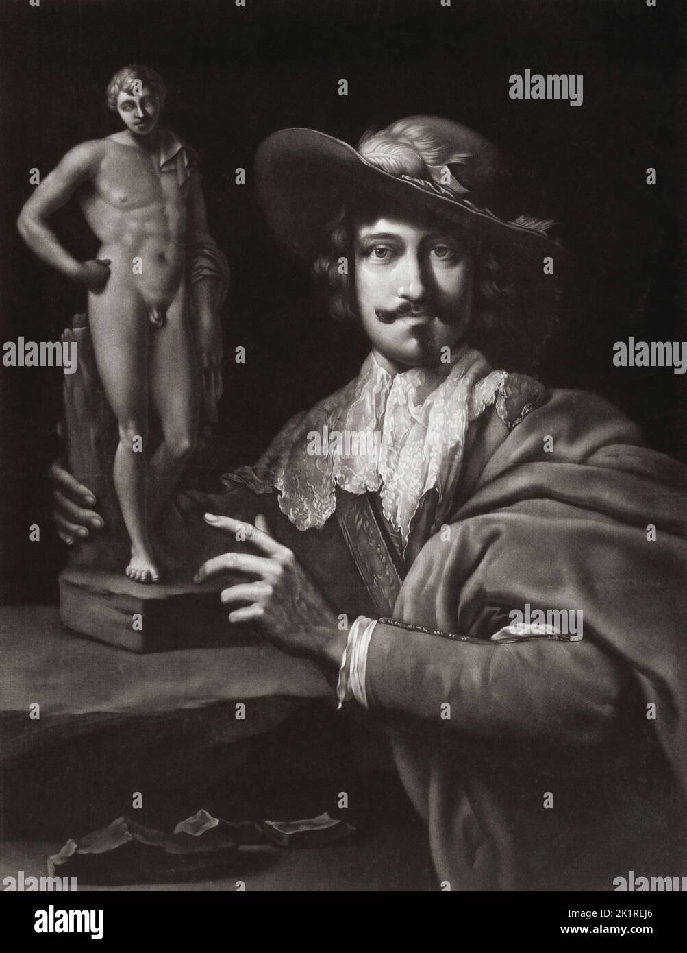 François Duquesnoy or Frans Duquesnoy, 1597 – 1643.   Flemish Baroque sculptor.  From a print by William Pether after a painting by Charles Le Brun. Stock Photo