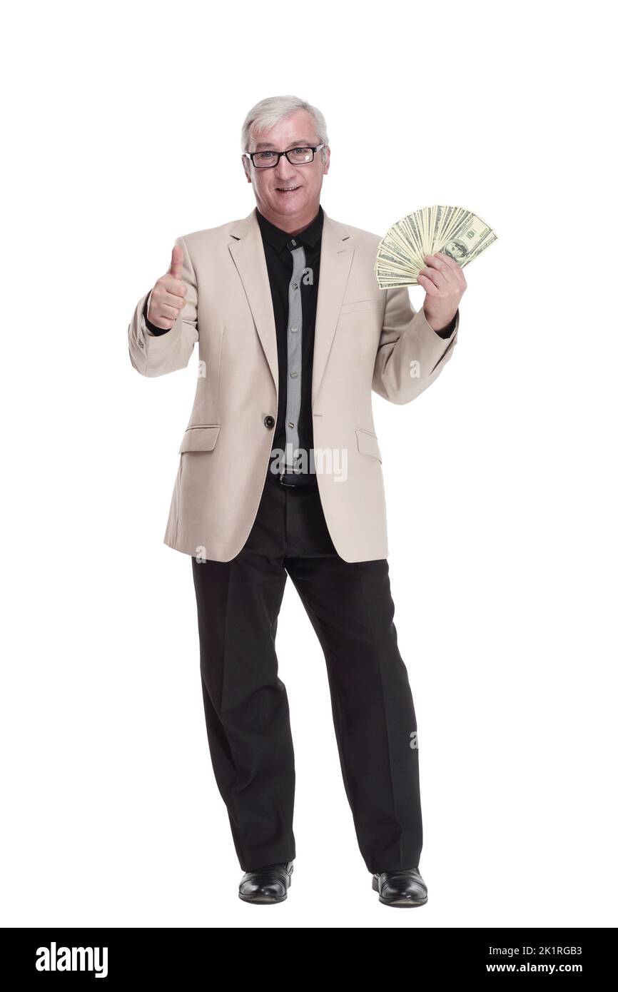 in full growth. happy intelligent man with banknotes Stock Photo - Alamy