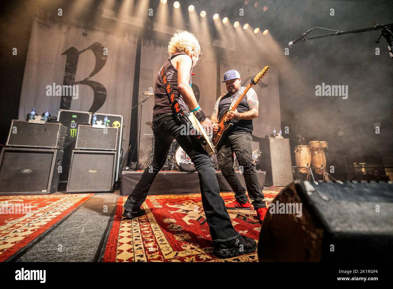Oslo, Norway. 17th, September 2022. The American rock band Black Stone Cherry performs a live concert at Rockefeller in Oslo. Here vocalist and guitarist Chris Robertson (R) is seen live on stage with guitarist Ben Wells (L). (Photo credit: Gonzales Photo - Terje Dokken). Stock Photo