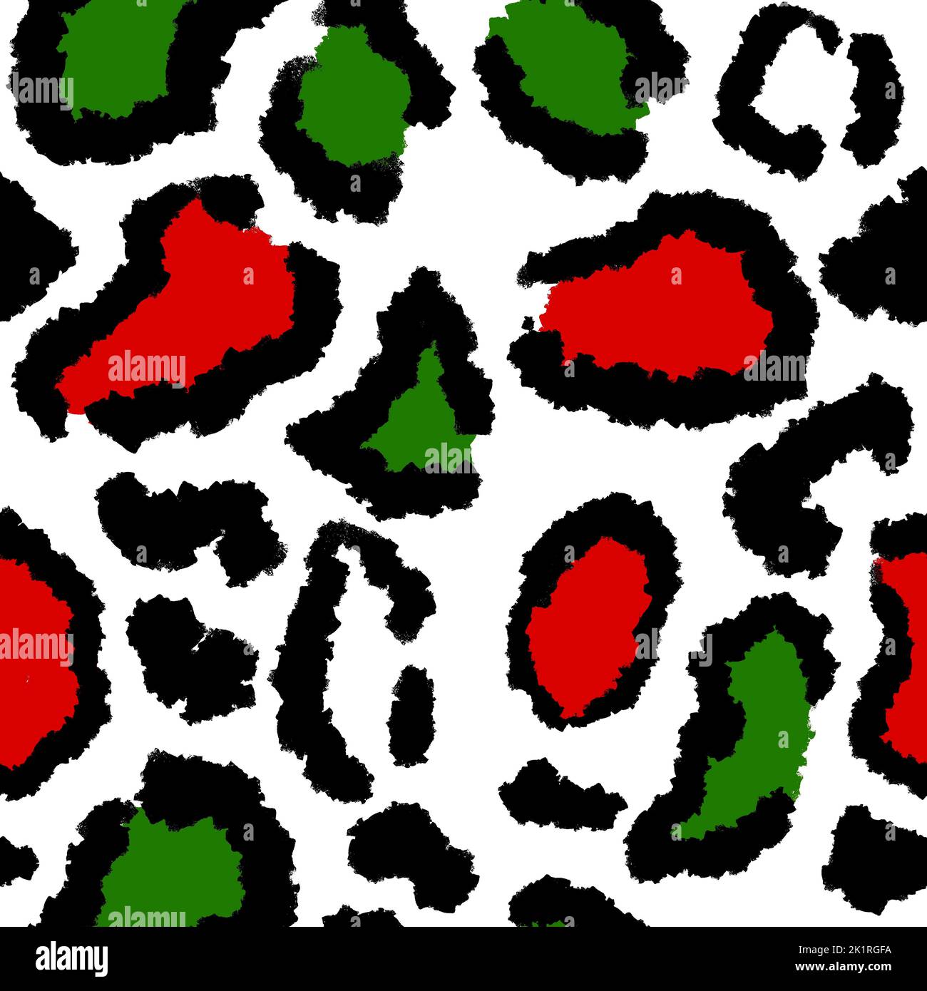 Hand drawn seamless green red christmas leopard pattern, festive wild ...