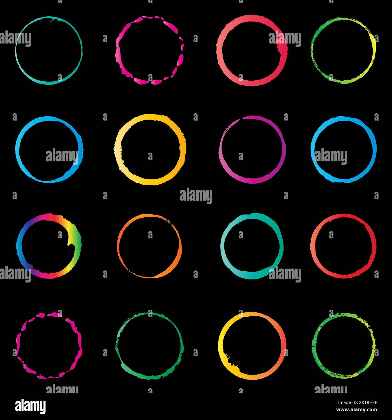 Set of vector circle icons on black background. Stock Vector
