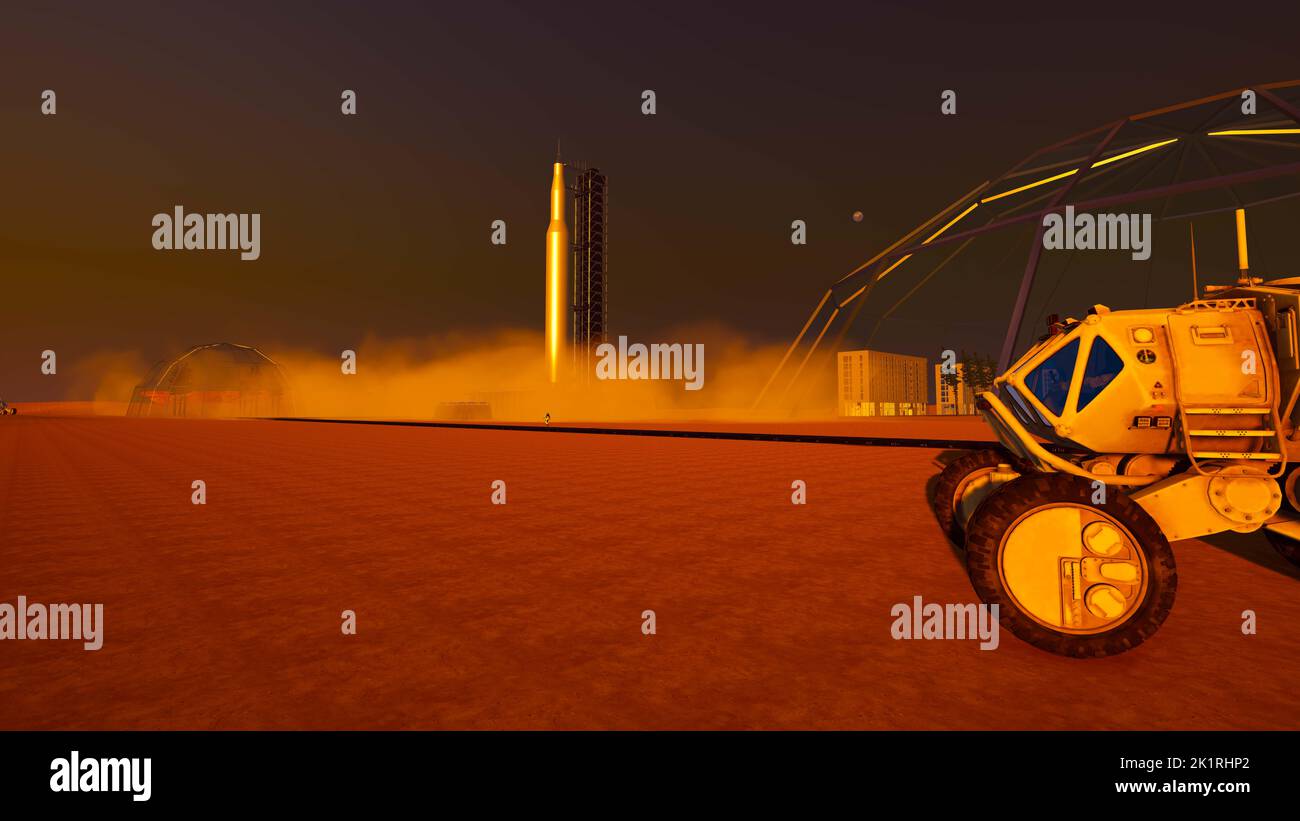 Humans on Mars. Extremely detailed and realistic high resolution 3D render Stock Photo