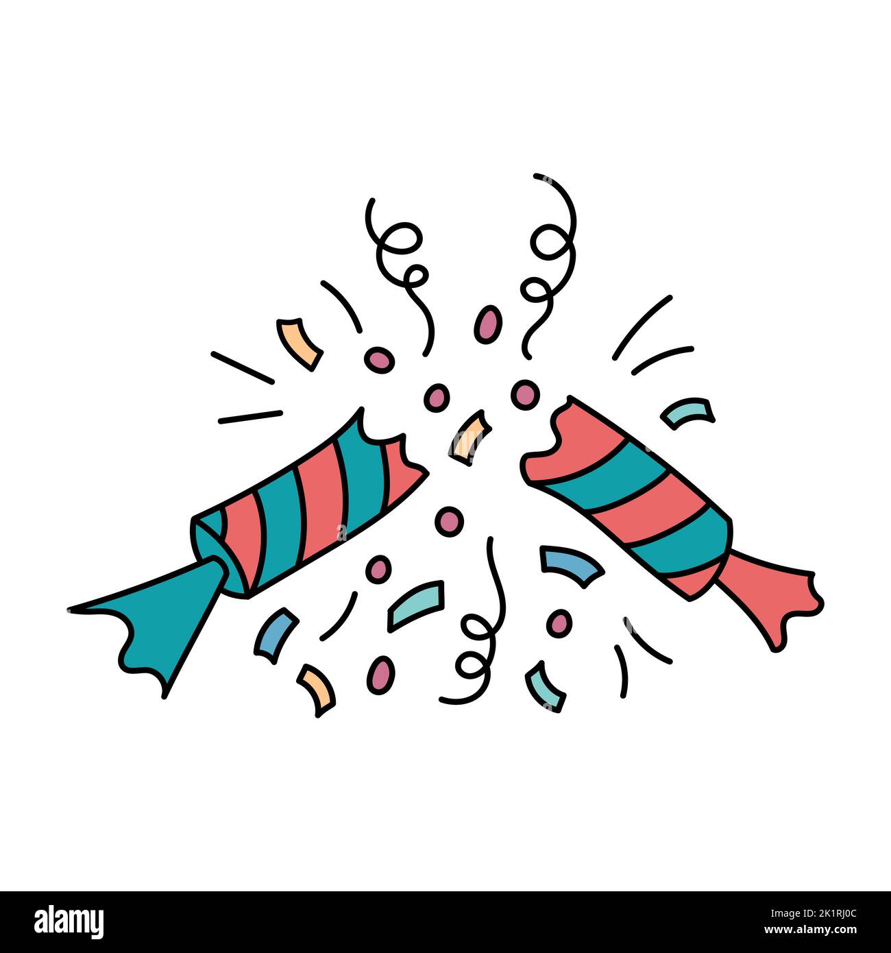Christmas cracker isolated. Vector doodle illustration of broken