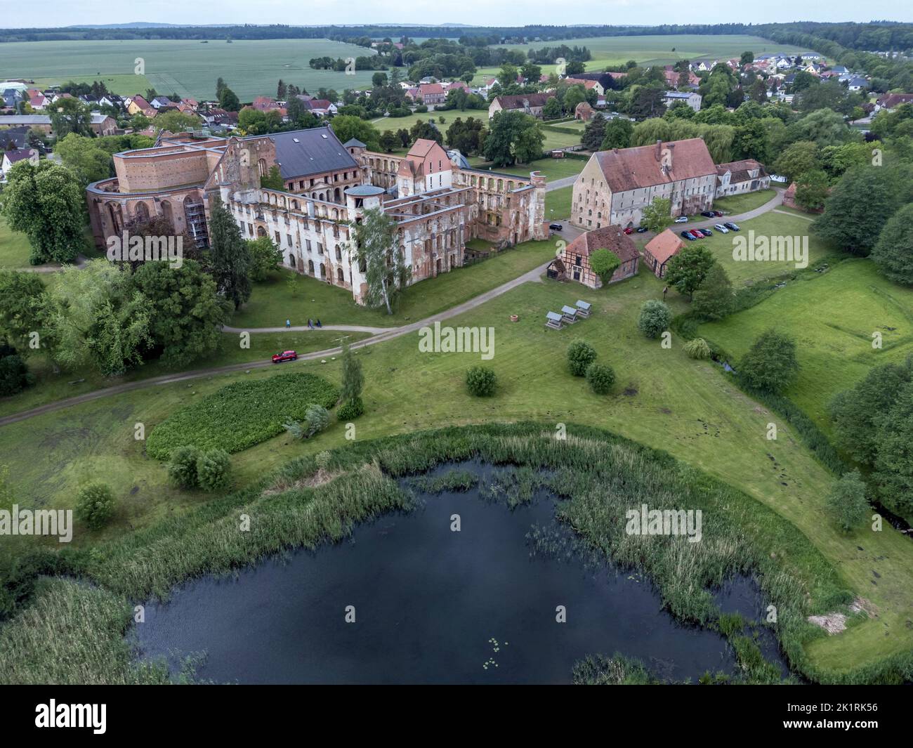 Aerial view over ruins of monastery and castle buildings in Dargun, Mecklenburg-Western Pomerania, Germany Stock Photo