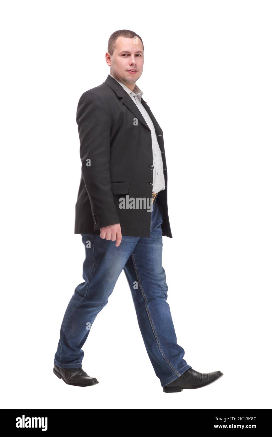 picture of a young business man walking forward on white background ...