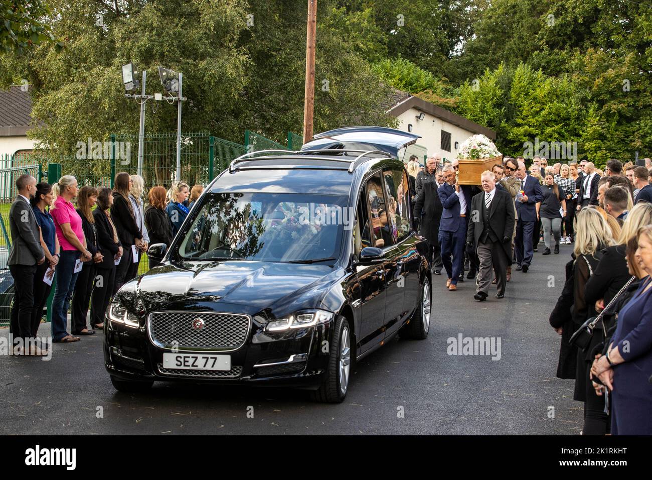 The coffin of Hollie Thomson is carried from St Michael's Church, west Belfast after her funeral mass. Picture date: Tuesday September 20, 2022. Stock Photo