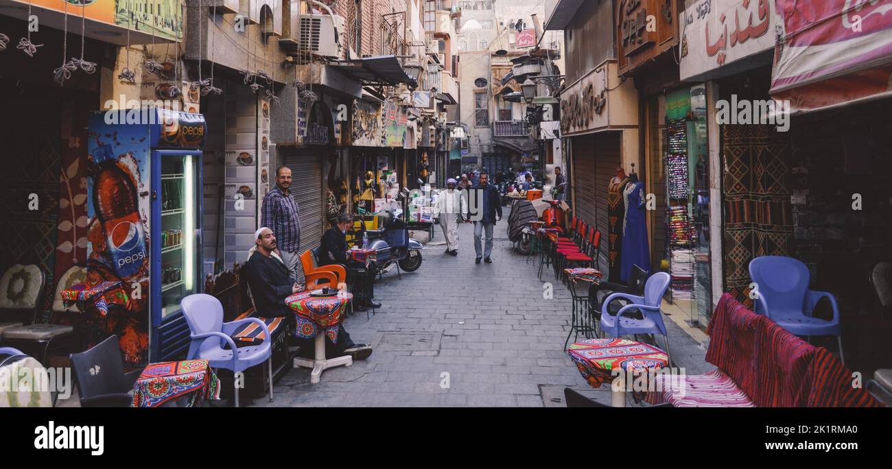 Cairo, Egypt - November 15, 2020: Khan el-Khalili famous bazaar in the historic center of Cairo Stock Photo