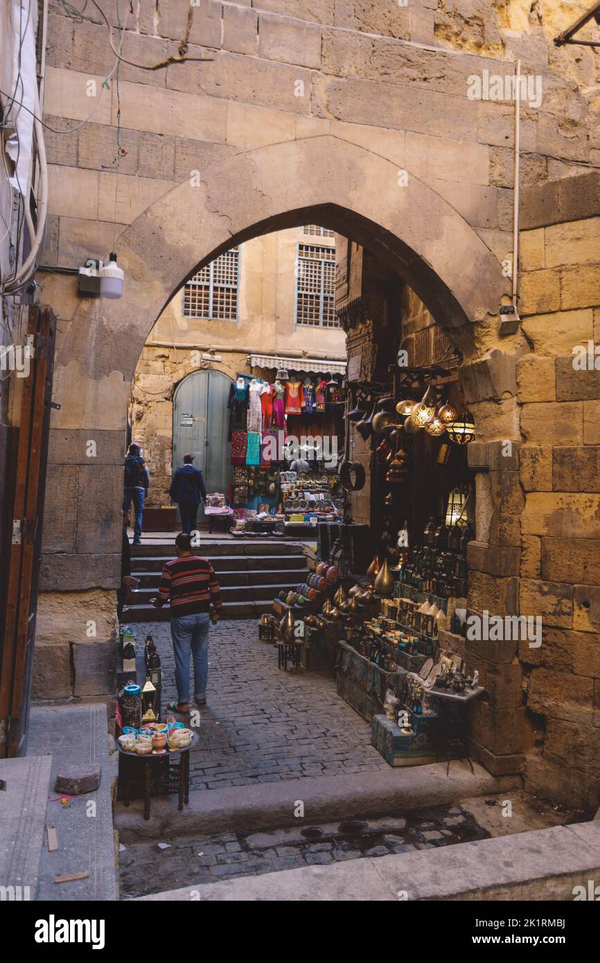 Cairo, Egypt - November 15, 2020: Khan el-Khalili famous bazaar in the historic center of Cairo Stock Photo
