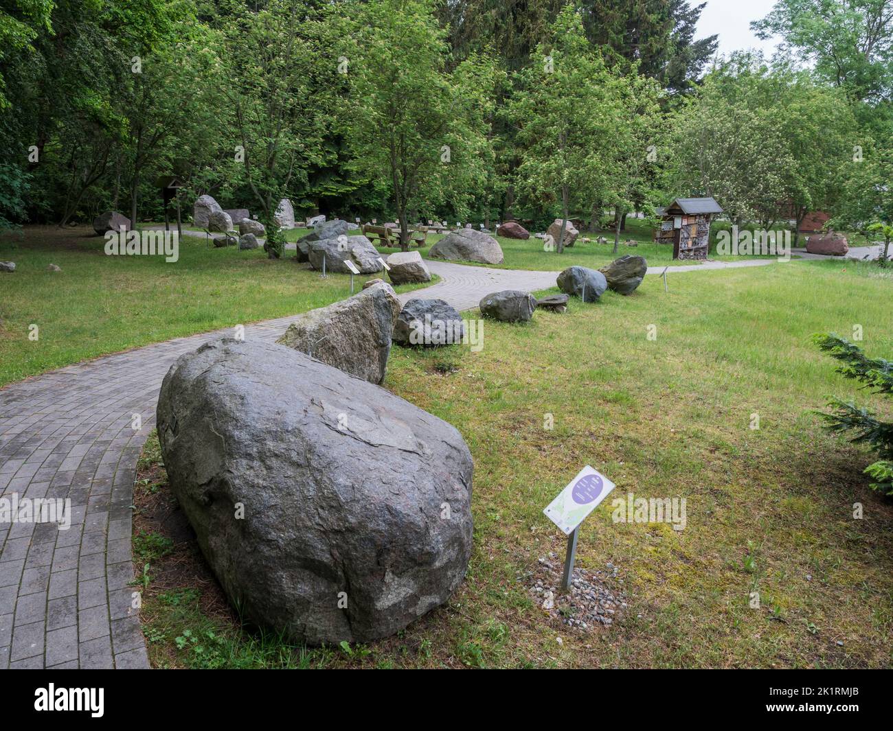 Exhibition of rocks moved during the ice age from Scandinavia to Germany, Pudagla, Usedom island, Germany Stock Photo