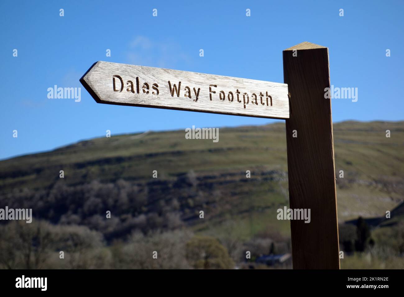 Wooden Signpost for the Dales Way Long Distance Footpath near Buckden, Wharfedale, Yorkshire Dales National Park, England, UK Stock Photo