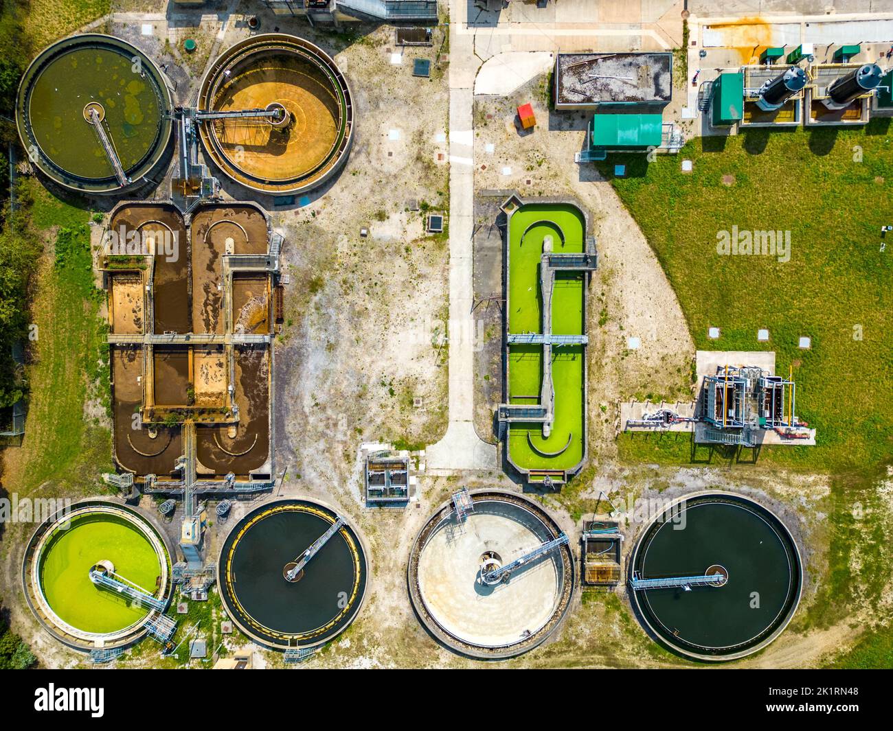 Aerial view of Sewage Water Treatment Plant in Yorkshire Stock Photo