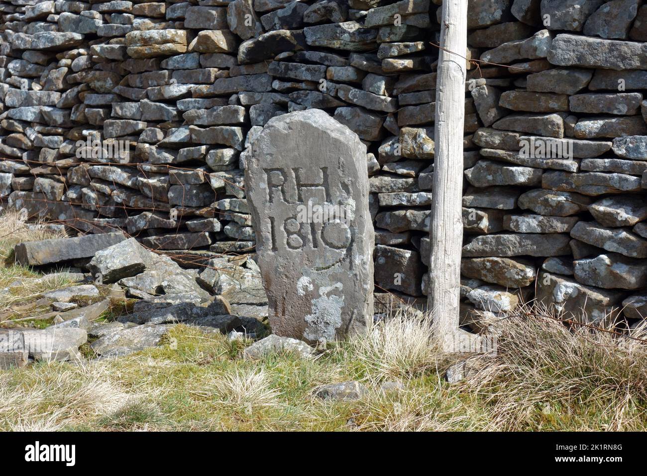 Old Parish Boundary Stone Marker near the Summit of Buckden Pike in the