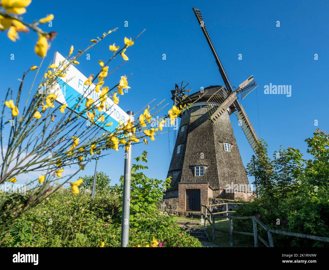 Windmill in Benz, a stop on the Feininger bicycle tour, island Usedom, Mecklenburg, Germany Stock Photo