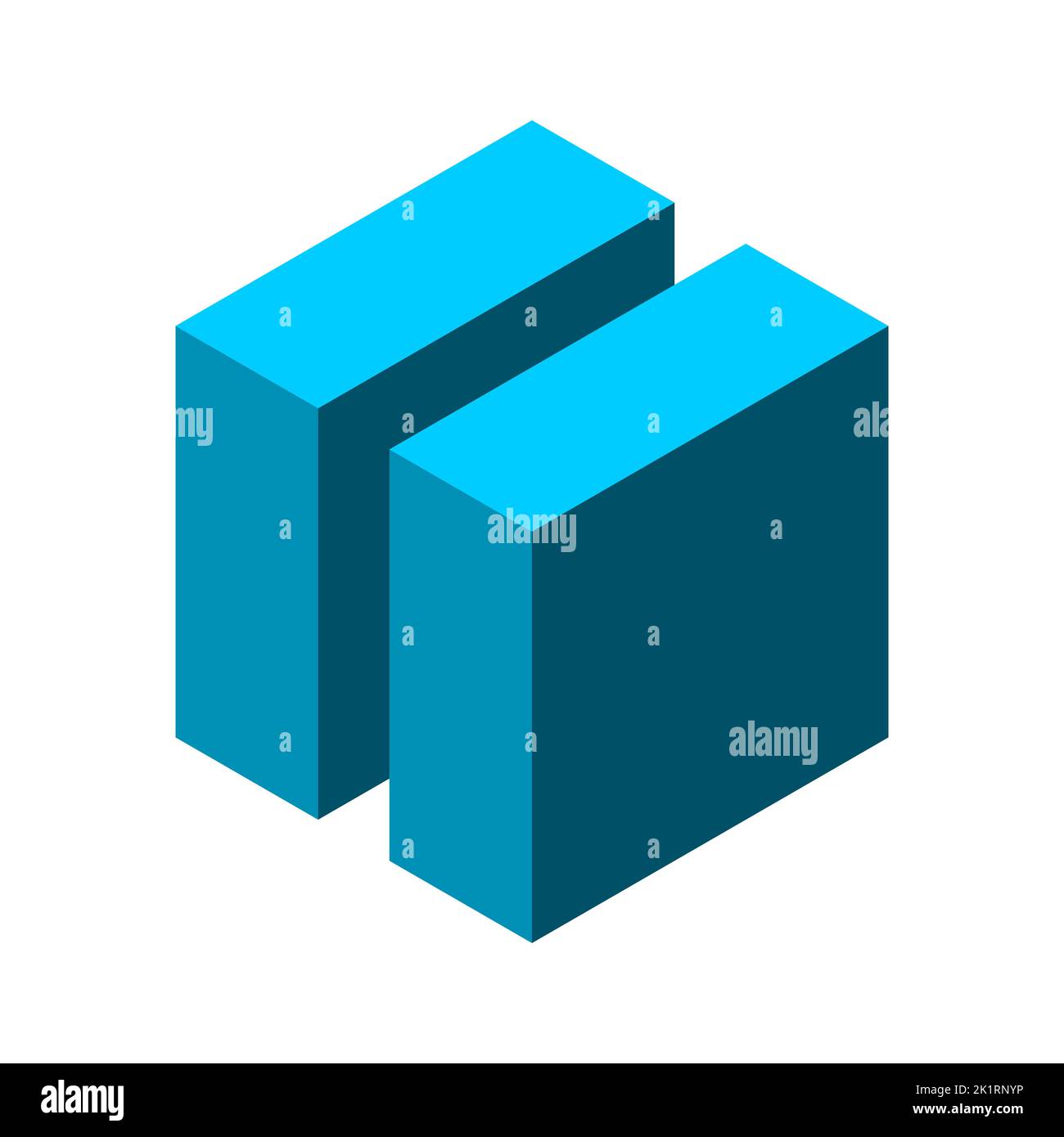 3D cube made of two vertical elements. Double letter I logo template. Isometric hexagon object. Two strong walls or buildings concept. Vector Stock Vector