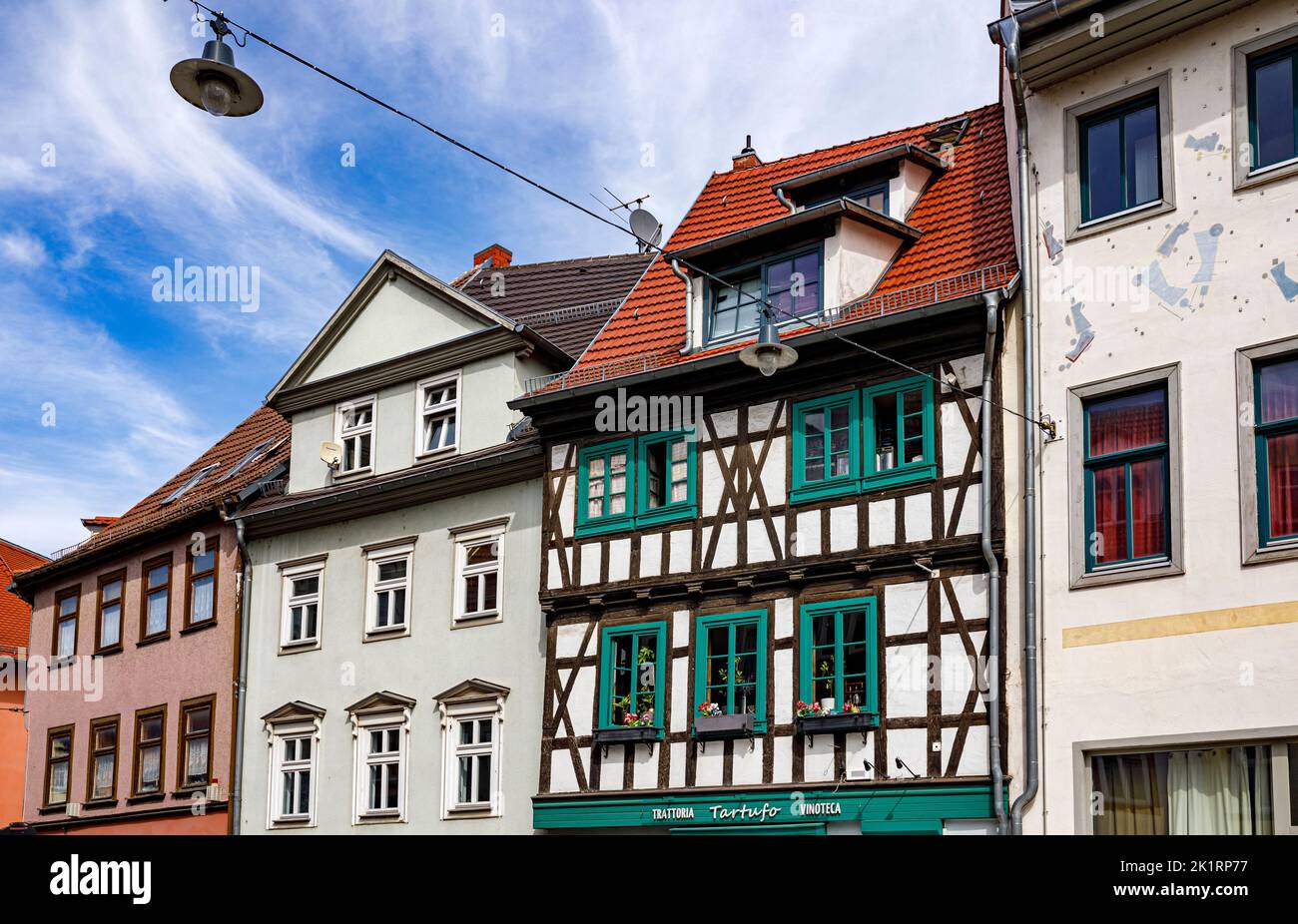 Restored House Facades At Cathedral Square In Erfurt, Thuringia, Germany, Europe Stock Photo